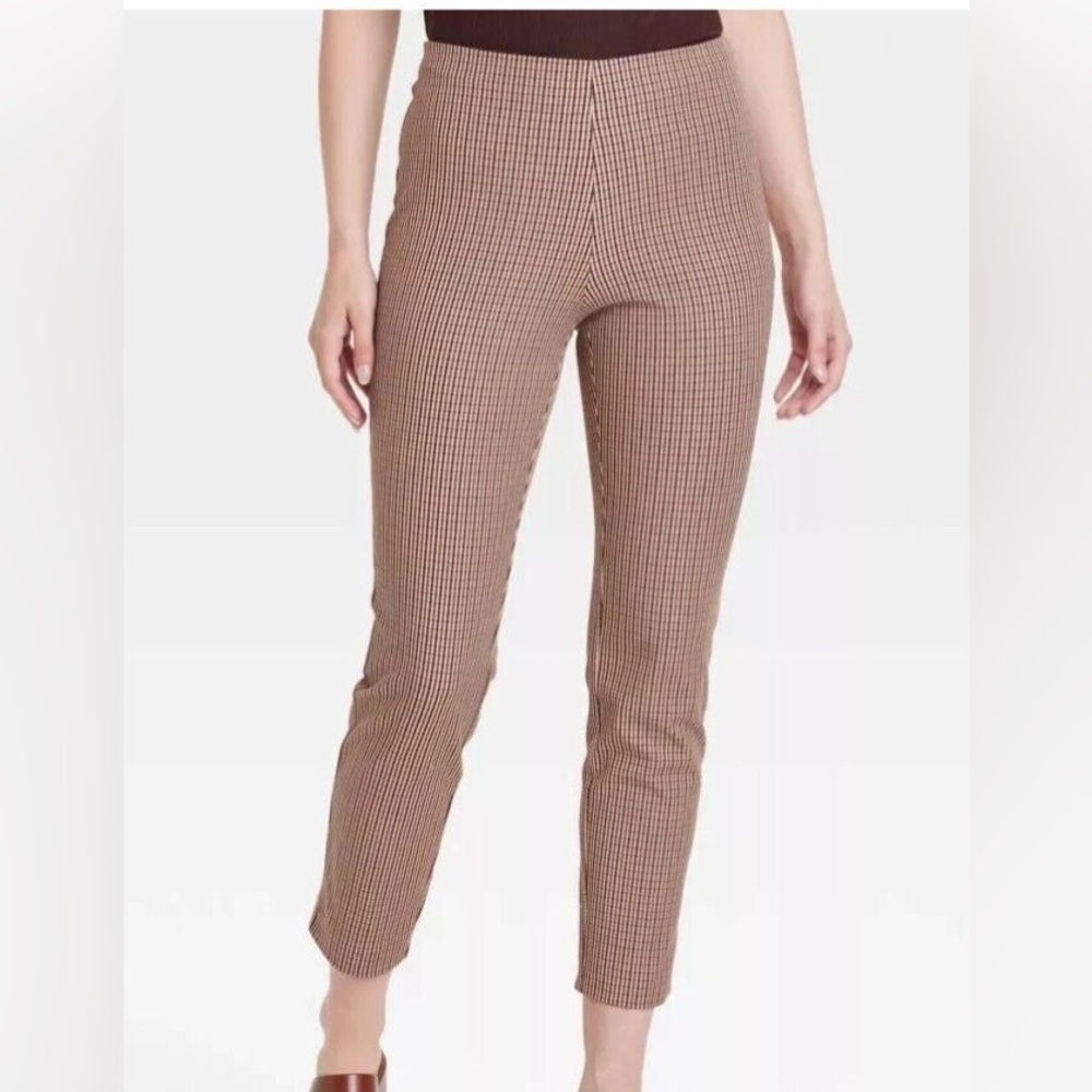 a new day - Skinny Ankle Red and Tan Plaid Pants - 2